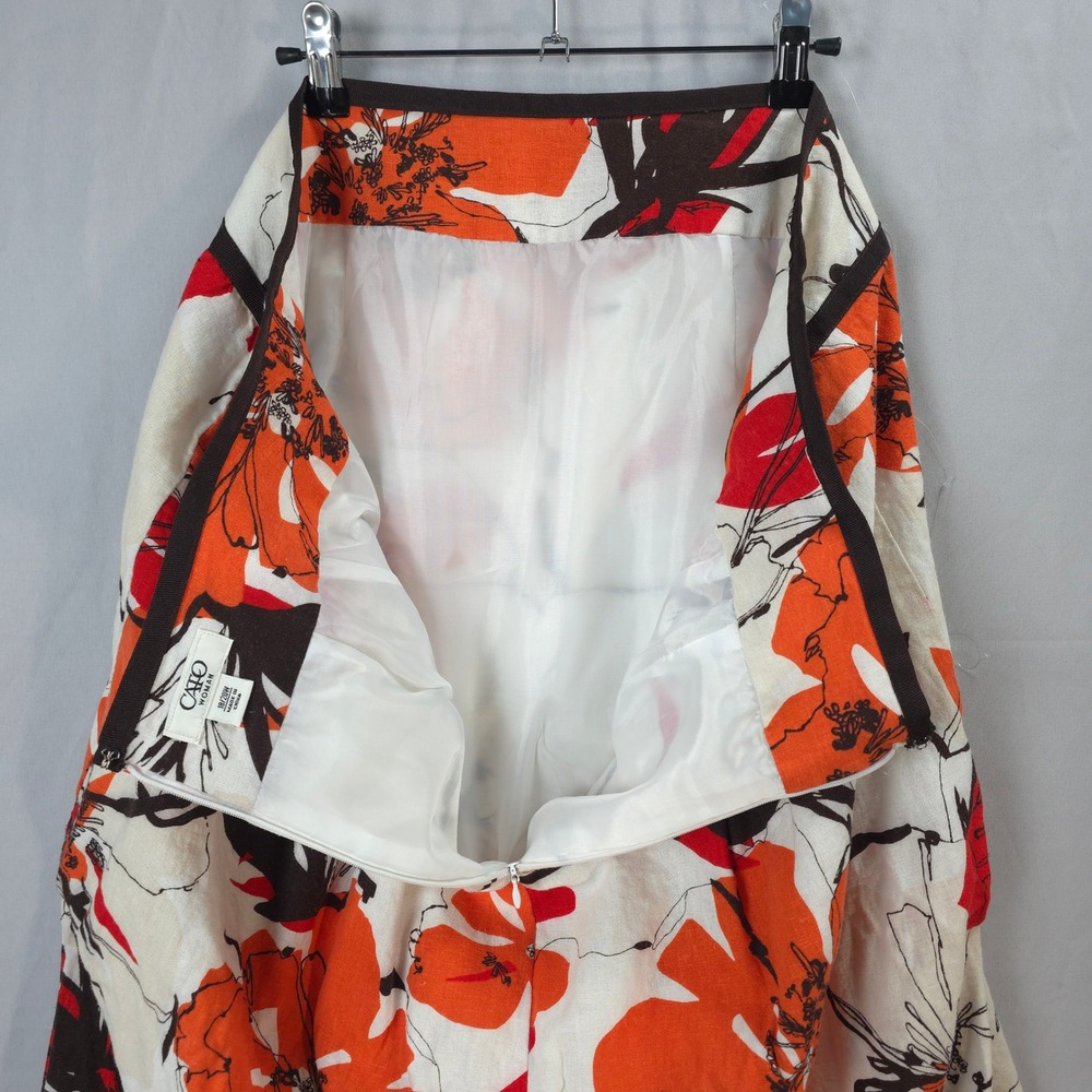 Cato Skirt 18/20W Linen Blend Floral Orange A-Line Knee Length Vintage Inspired - Picture 10 of 11